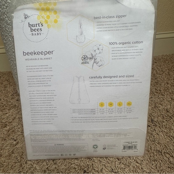 Burt’s Bees Beekeeper Wearable Blanket Pink & White M 6-12 Months 16-24 Lbs NWT - Picture 8 of 12